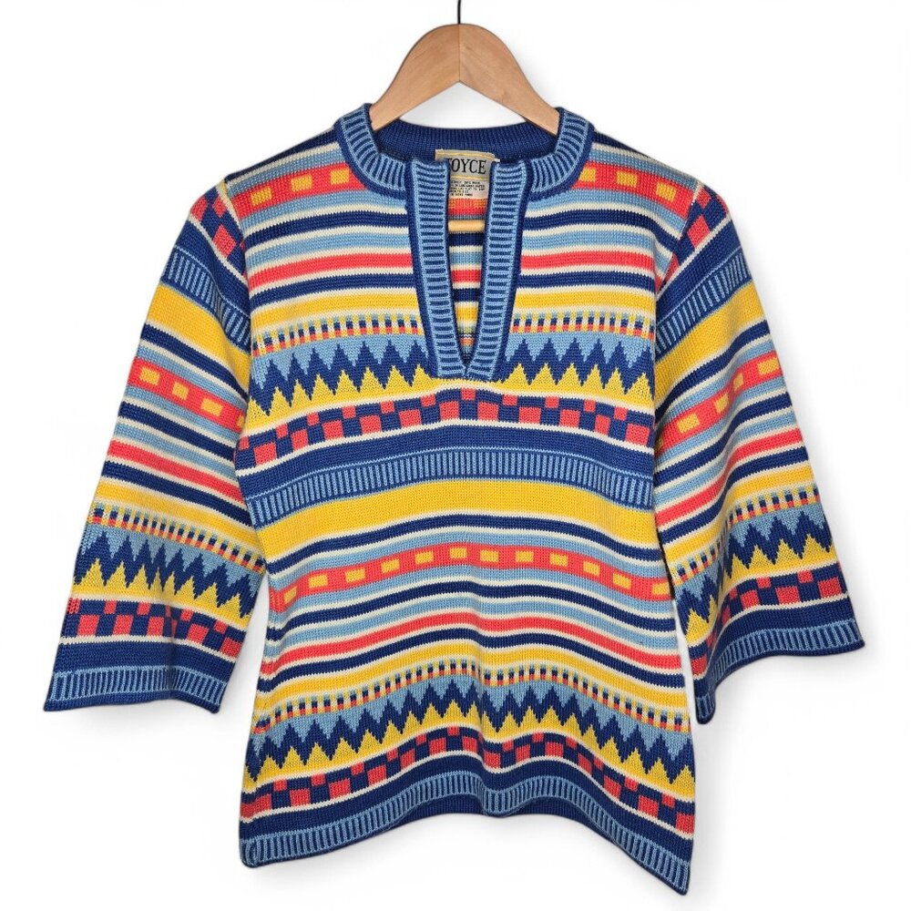 Vintage Joyce Striped Popover Tunic Top Women's Bell Boho Native Tribal S
